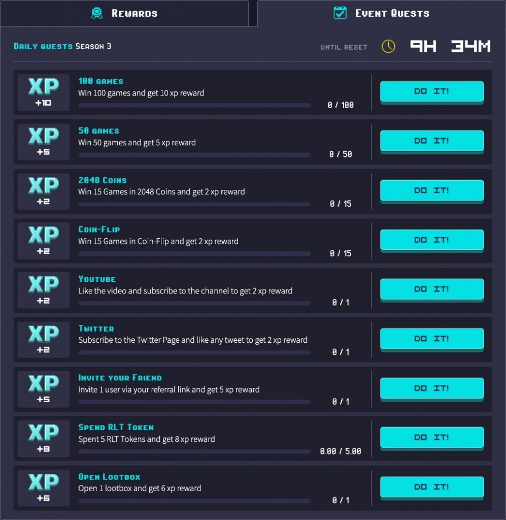 Rollercoin Season 5 Event Pass Tasks. Complete games, go to social pages, refer friend