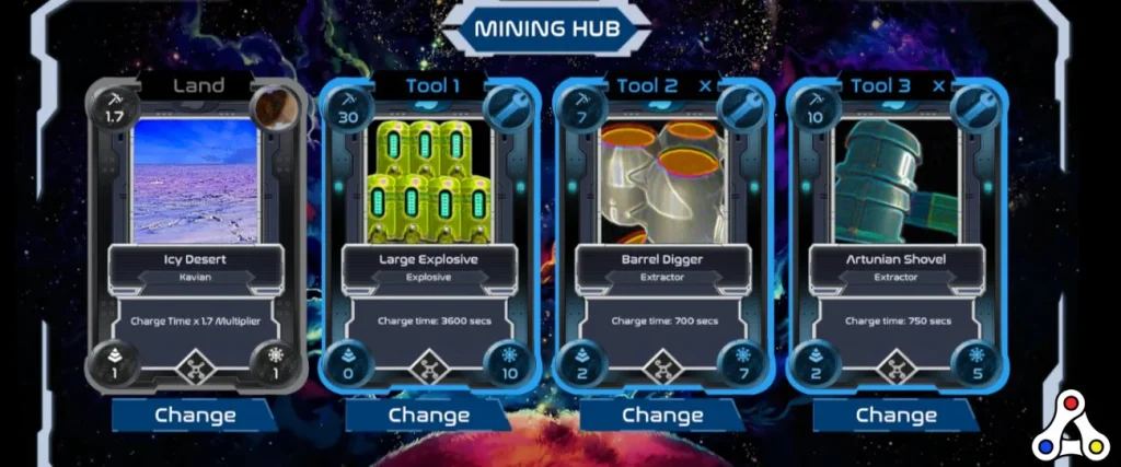 Alien Worlds Mining Hub. Equip 3 Alien Worlds items, choose land, and mine for TLM and NFTs.
